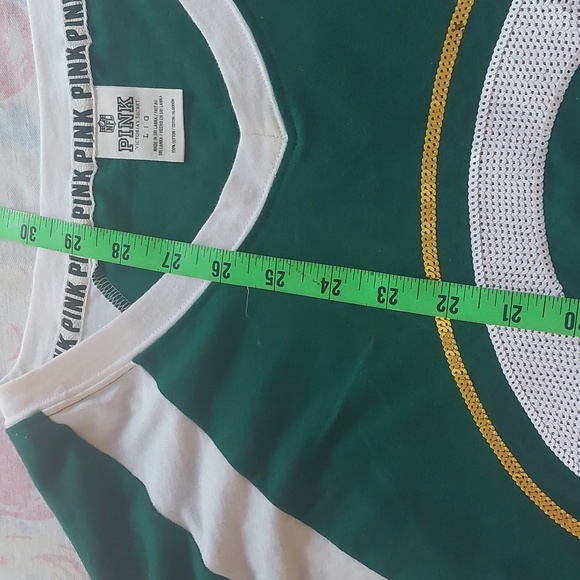 GREENBAY PACKER Victoria's Secret Pink v-neck long sleeve jersey size L like new - Picture 7 of 8